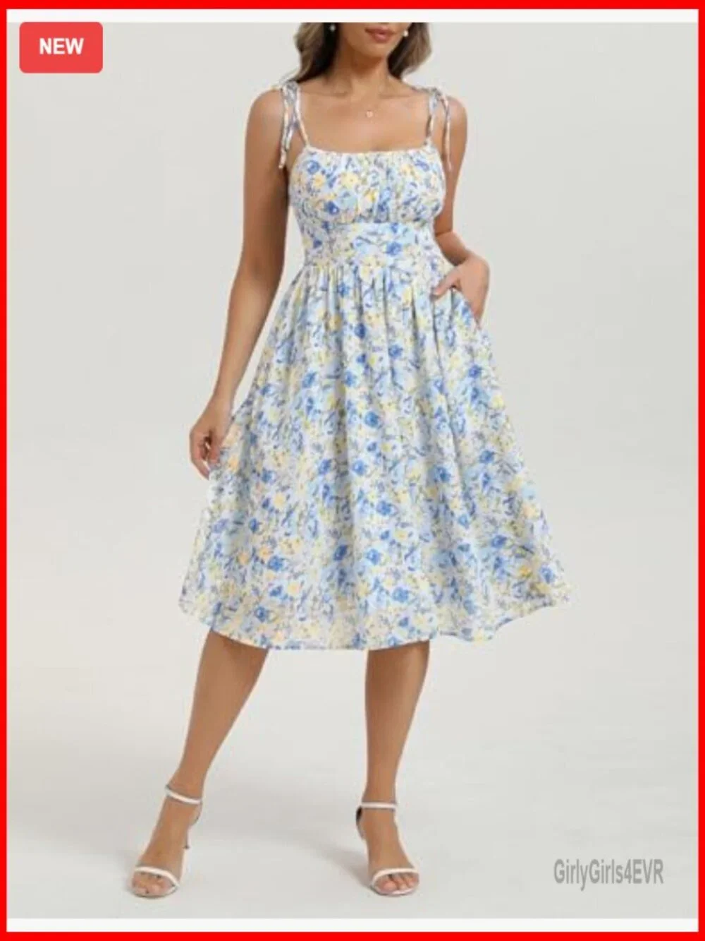 Spaghetti Strap Midi Sundress with Pockets Floral